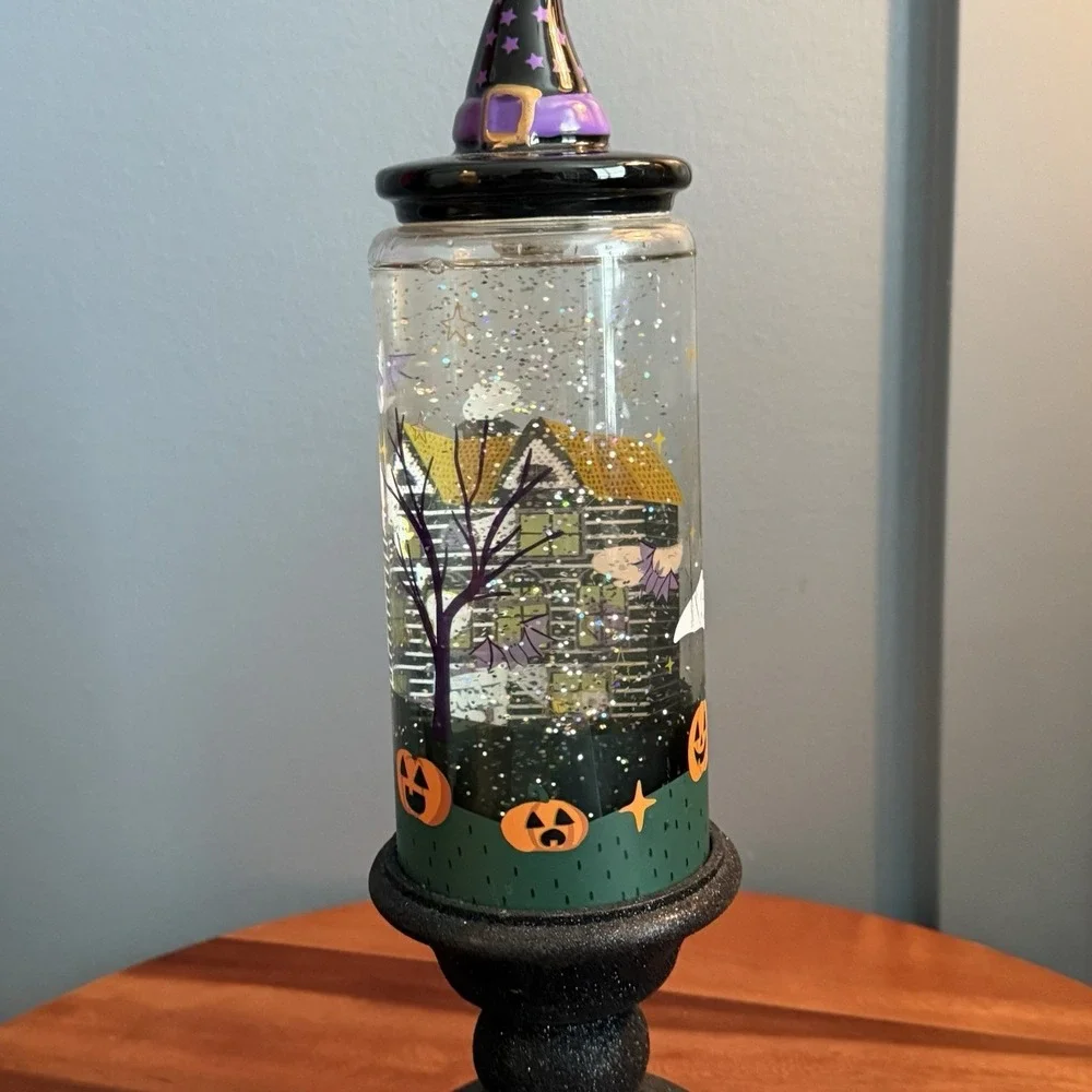 Halloween Lighted Glitter Water Globe Candle Lantern Witch Ghost Pumpkin F/W